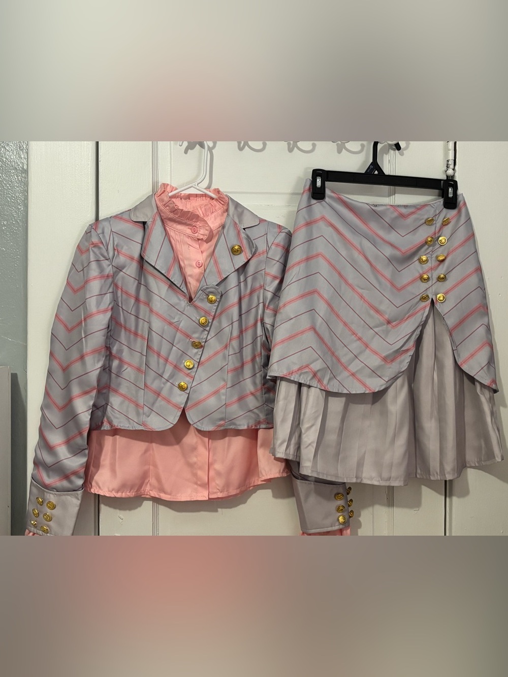 Striped Gray & Pink Women's Jacket and Skirt Set